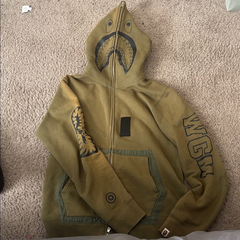 Bape Olive Green Shark Bomber Jacket